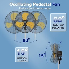 20 Inch Industrial Pedestal Fan, 5000 CFM High Velocity Air Circulator, 3-Spe…