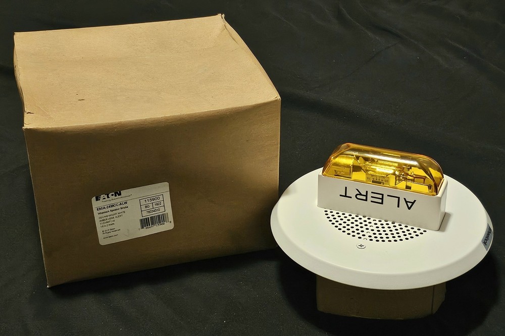 Wheelock E90A-24MCC-ALW White Ceiling Mount Speaker Strobe with Amber Lens