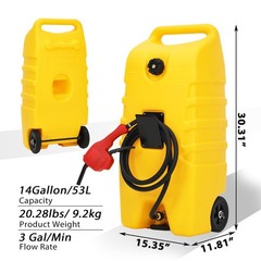 14 Gallon Portable Fuel Caddy with Manual Pump & 10ft Delivery Hose yellow (53L)