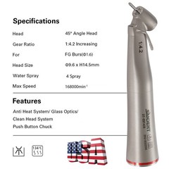 Dental Optic Fiber LED 1:4.2 Increasing Handpiece 45°Angle Head External Channel