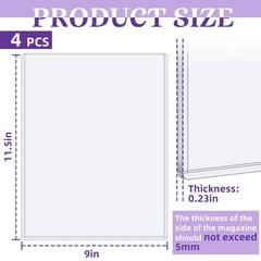 VOKOY 4 Pack Hard Plastic Magazine Protectors, 9 x 11.5 x 0.25 inches, Clear