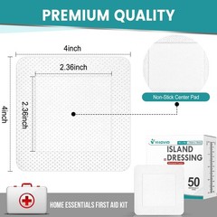 50 Count Island Dressing Bordered Gauze 4″ x 4″, Pads 4” x 4”(50 PCS)