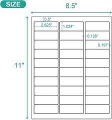 100 Sheets 1″x2-5/8″ Address Shipping Labels Stickers 30-UP for Inkjet and Laser
