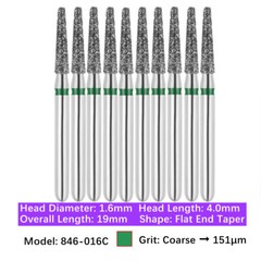 10pc Dental High Speed Diamond Burs Flat End Taper Friction Grip Polishing Burs