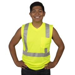 V421-L Cor-Brite R, Class II, Lime Birdseye Mesh T-Shirt, Sleeveless, Chest P…