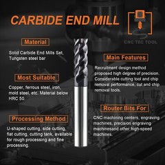 5 PCS 1/4″ 4 Flutes Square 45° Helix Carbide End Mill Bits AlTiCrN Coated HRC 50