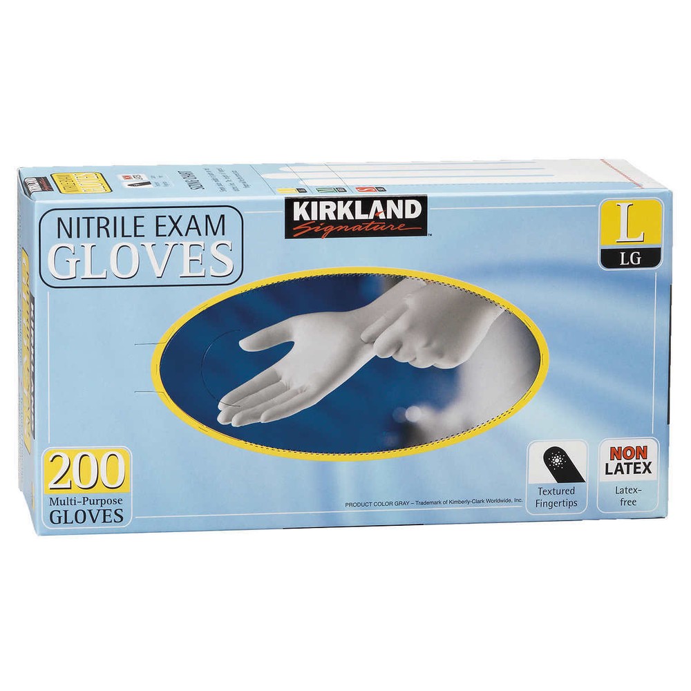 Kirkland Signature Nitrile Exam Powder Free Exam Gloves Size Large 200 Count
