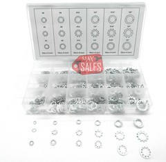 720pc ASSORTMENT SPRING LOCK EXTERNAL & INTERNAL TOOTH LOCK WASHER SET 18 SIZES