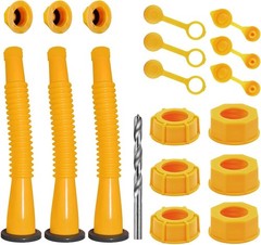Easy Install Gas Can Spout Kit – 3 Nozzle Systems in Yellow for 1-10 Gallons