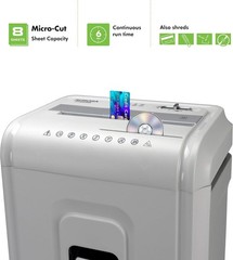 8-Sheet Micro-Cut Shredder for Paper, CDs & Credit Cards – White/Gray