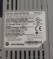 Allen Bradley 22A-V2P3N104 PowerFlex 4 AC Drive, 0.4kW / 0.5HP, 3Ø 0-230VAC 2.3A