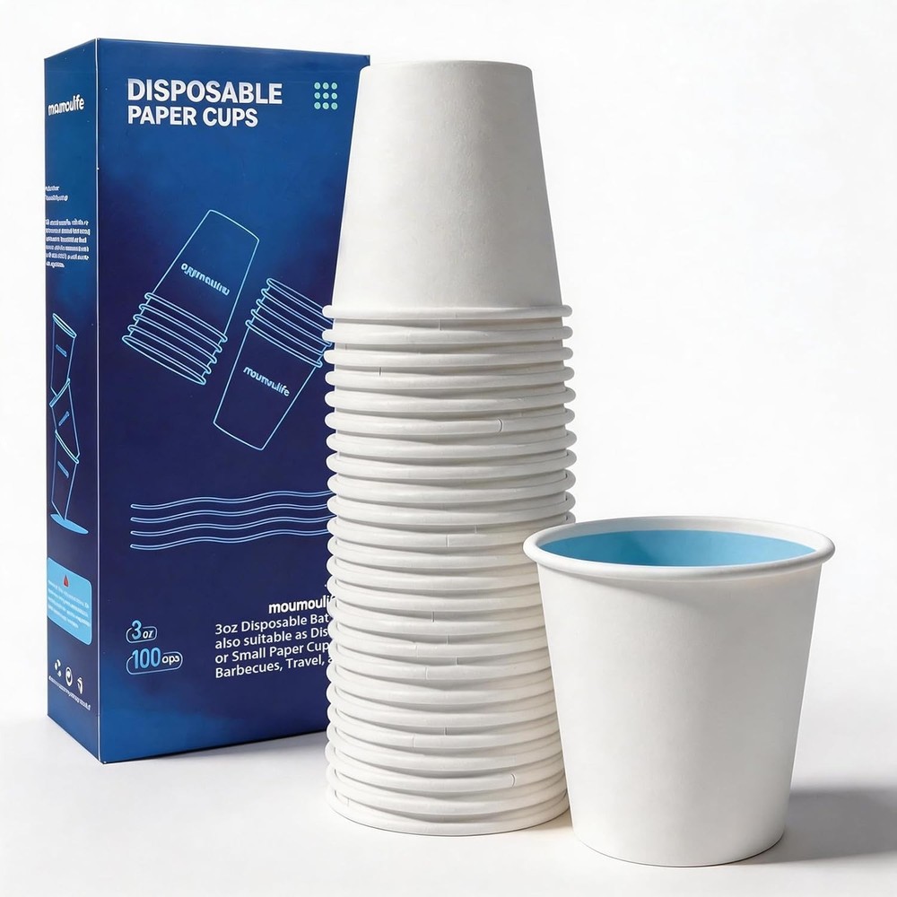 Disposable Paper Coffee Cups 3 oz 100 Count, Bathroom Mouthwash Cups, Leak-Proof