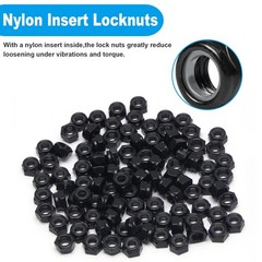 100 Pcs M6 x 1.0 mm Nylon Insert Hex Lock Nuts Black Zinc-Plated Self-Locking F