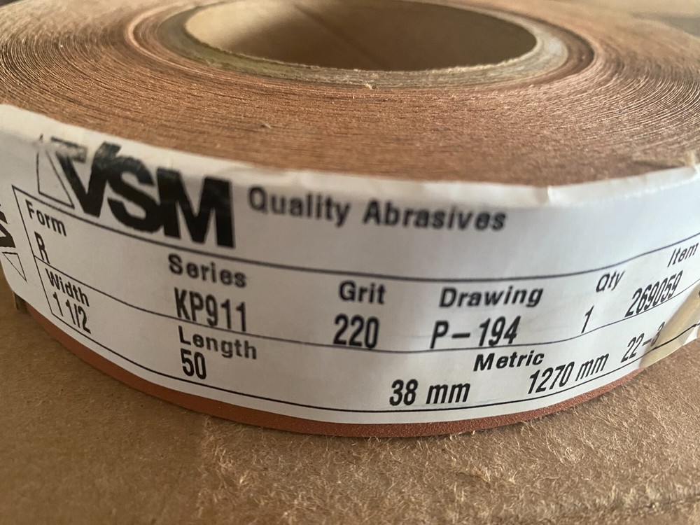 VSM 1-1/2″ x 50 Yards 220 Grit VSM Abrasive Cloth KP911 R ***NEW***