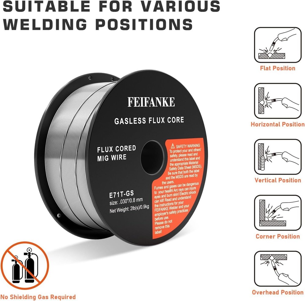 .030″ Flux Core Welding Wire -E71T-GS Gasless Mild Steel MIG 1 Pack 2 Pounds