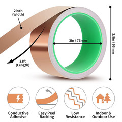 Copper Foil Tape with Conductive Adhesive for Guitar & EMI Shielding 2In x 33Ft
