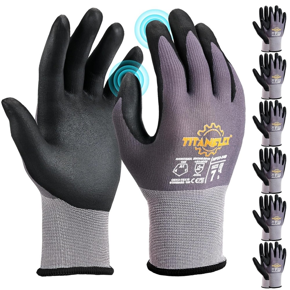 Work Gloves Microfoam Nitrile Coated Men -6 Pairs, Safety Warehouse Gloves Me…