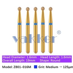 5/pk Dental Zirconia FG Diamond Burs & Holder Round Shape Cutting Polishing Burs
