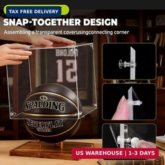 Basketball Display Case Acrylic Clear 10″ Full Size with Solid Wood Base, UV Pro