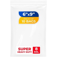 Extra Thick 8 Mil Reclosable Zip Bags 6″ x 9″, Pack of 10, Extra Durability, …