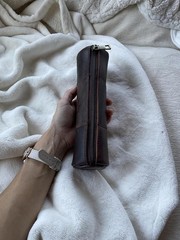 Leather Pencil Case Pouch Full Grain Zippered Stationery Bag for Work Office Art