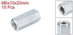 10pcs M6x10x20mm Coupling Nut Galvanized Carbon Steel Hex Threaded Rod Coupler