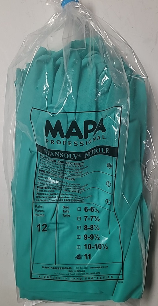 MAPA Nitrile Gloves Size 11 A-10 StanSolv Pack of 12 Pair