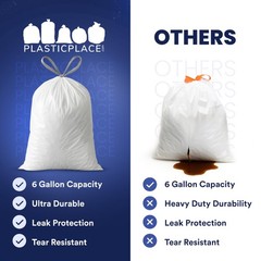 Plasticplace 6 Gallon Trash Bags White 100 Count (Pack of 1),