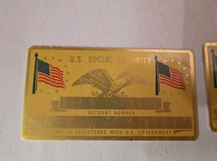 Lot of 25 PERMA PLATE Blank Metal SOCIAL SECURITY Card Name & SSN BRASS FLAGS