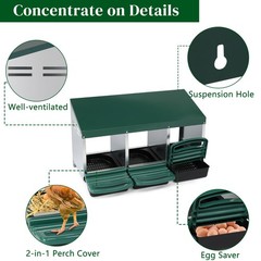 LEADZM Chicken Nesting Boxes 3 Hole Metal Chicken Egg Laying Box