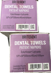 2 Cases Patient Bibs 13 x 18 Purple 3-ply Towels 500 Ct. Boxs Dental Towels
