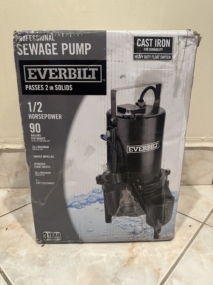 EVERBILT 1/2 HP Cast Iron Sewage Ejector Pump