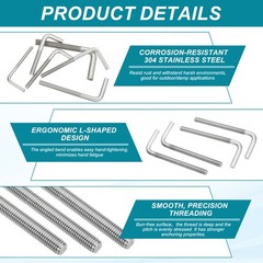 M8x150mm 7/L-Shaped Right Angle Bolt Screw, 10 Pcs