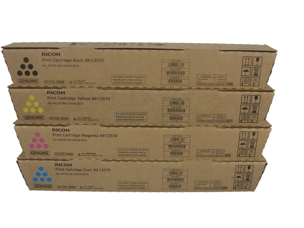 Set/4 Genuine Ricoh Savin Lanier IM C3510 842550 842551 842552 842553 CMYK Toner