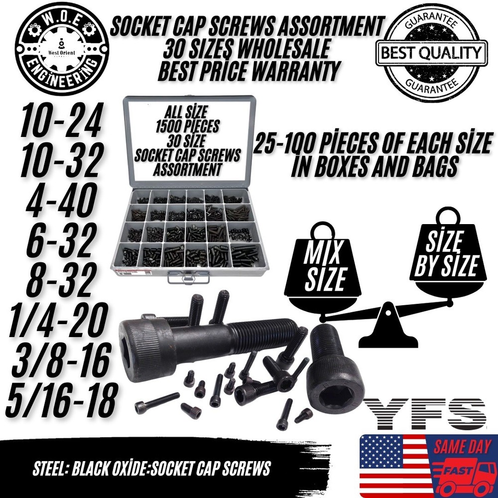 Assorted Allen Socket Head Cap Screws 250/750/1500 Pcs or 5/20 lbs All Sizes