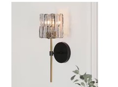LNC Matte Black 1-Lt Modern Glam Sconce Brass w/ Square Gray Textured Glass