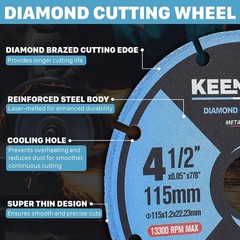 4 1/2 x 7/8 Inch Diamond Cut Off Wheel for Metal Cutting, Compatible with Ang…