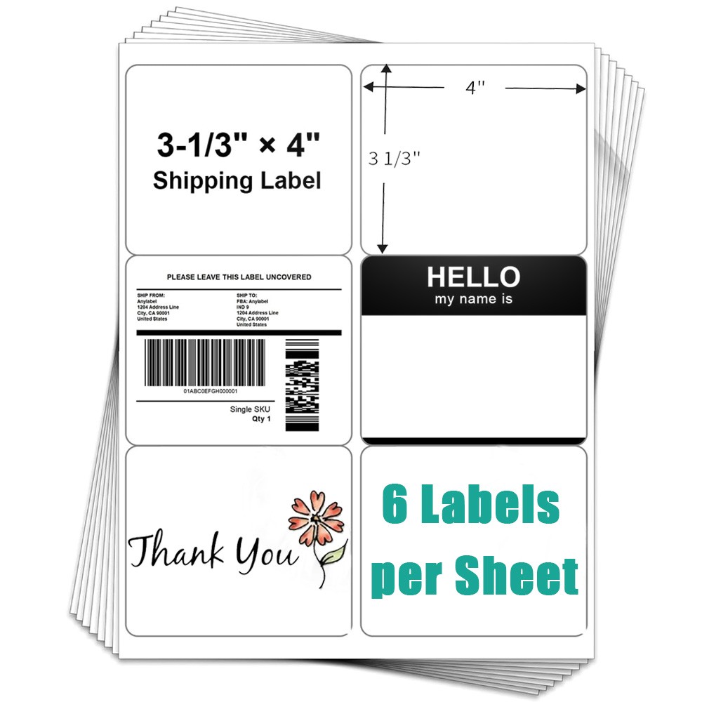 3-1/3″ x 4″ Shipping Address Labels 6 Per Sheet Self Adhesive Laser/Ink Printer