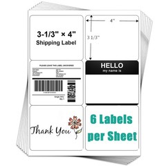 3-1/3″ x 4″ Shipping Address Labels 6 Per Sheet Self Adhesive Laser/Ink Printer
