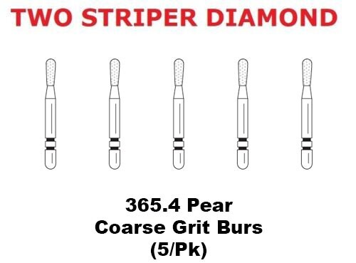 Premier Dental TWO STRIPER Diamond 365.4C Pear Coarse Grit Burs (5/pk)