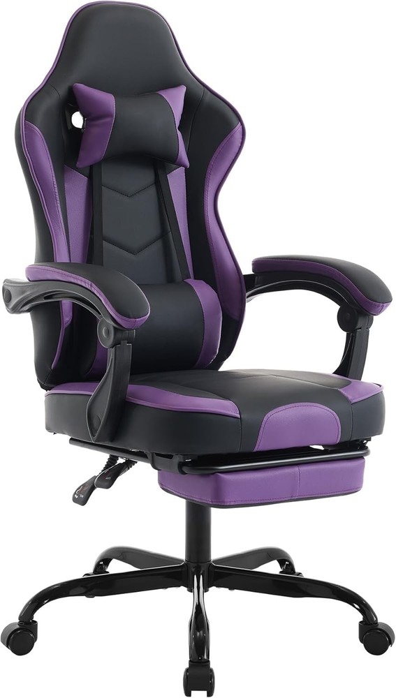 Purple Ergonomic Gaming Chair, Computer Chair with Footrest and Lumbar Support a