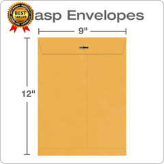 9 X 12 Clasp Envelopes with Deeply Gummed Flaps, Great for Filing, Storing or Ma