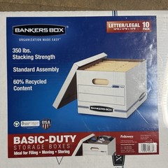 Bankers Box Basic Duty Letter/Legal File Storage Box with Lids, 10 Pack, White C