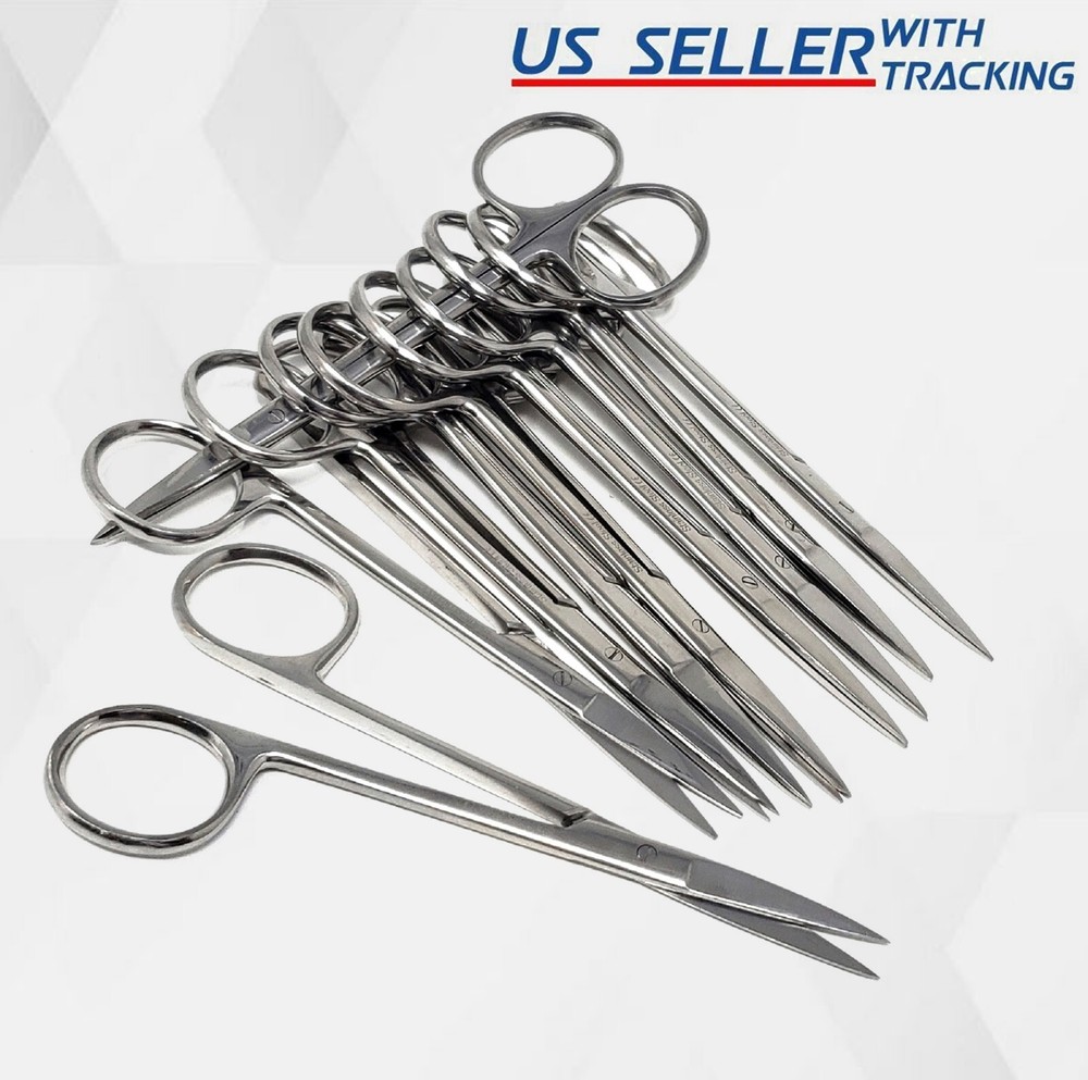 10 Premium IRIS Scissors Straight 4.5″ Dental Veterinary Surgical Stainless CE