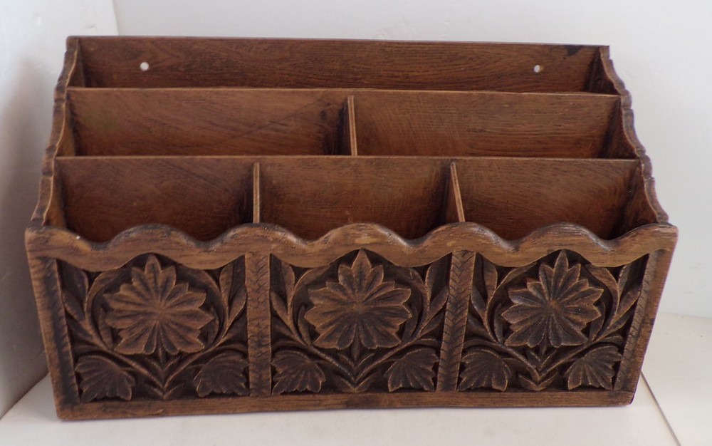 Vintage Lerner Faux Wood Look Plastic Desk Organizer 70s Retro MCM 3 Tier 6 Slot