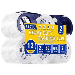 Clear Packing Tape, 12 Rolls Heavy Duty Packaging Tape with Dispensers for Pa…