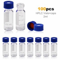 100Pcs 2ml Sampler Vials+9-425 Amber/Clear Vial w/Blue Screw Caps Writing Patch