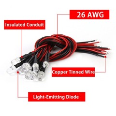 3mm/5mm Small LED Bulb Emitting Diode Lamp Bead 5V-12V with 20cm Pre-wired Cable