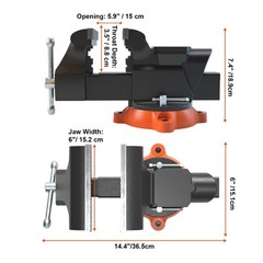 6″ Bench Vise w/ Anvil 360°Swivel Locking Base Heavy Duty Ductile Iron
