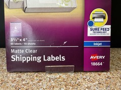Avery 18664 Matte Clear Shipping Labels 3 1/3″ x 4″ Inkjet 60 Labels 10 Sheets
